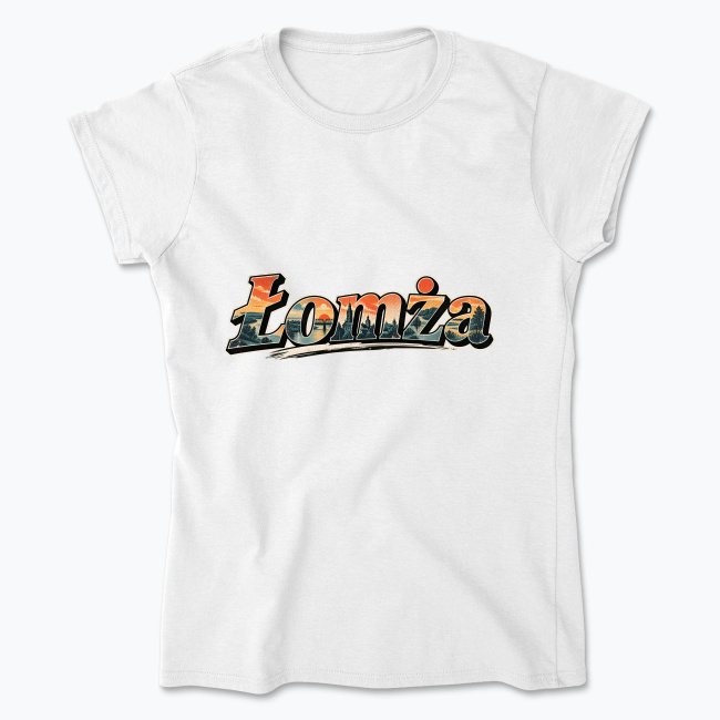 Distressed Łomża Landscape Wordmark - Koszulka damska