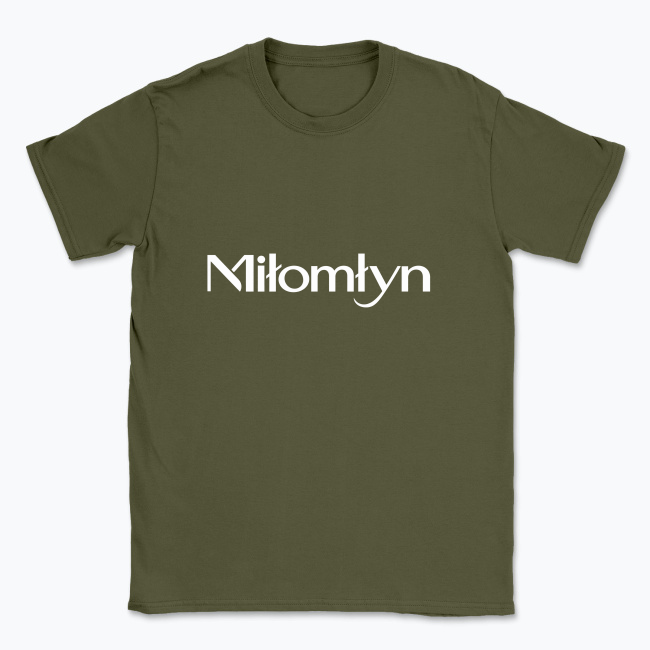 Minimalistyczny biały napis Miłomłyn - T-shirt