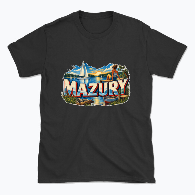 Retro Mazury Lakeside Travel Poster - T-shirt