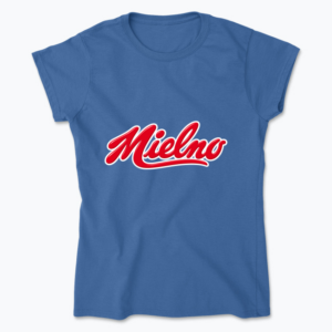Błyszczące czerwone logo Mielno Script - Koszulka damska